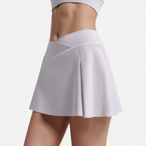 Anna-Kaci Active Women's V Crossover Waist Tennis Skort with Built-In Shorts and White Trim Detail - 1 of 4