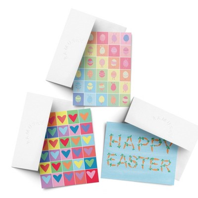 Easter Assorted Greeting Card Pack (3ct) "Rainbow Easter Eggs, Rainbow Hearts, Easter Carrots" by Ramus & Co