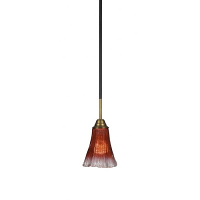 Toltec Lighting Paramount 1 - Light Pendant in  Matte Black/Brass with 5.5" Fluted Raspberry Crystal Shade