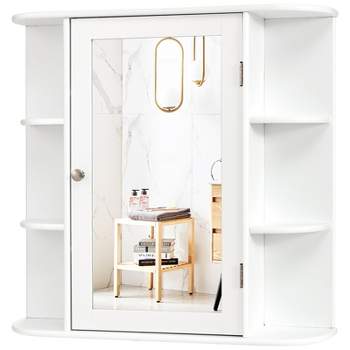 Tangkula Wall Mount  Storage Cabinet Mirrored Doors Bathroom White Mini Cupboard