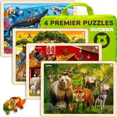 QUOKKA 24-48 pcs Wooden Puzzle Set - 4x Jigsaw Puzzle for Kids 4 5 6 Year Old