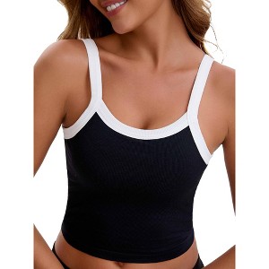 INSPIRE CHIC Women's Spaghetti Strap Camisole Sleeveless Contrast Color Cropped Tank Top - 1 of 4
