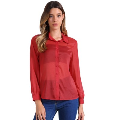 INSPIRE CHIC Women's Sheer Mesh Long Sleeve Button Down Shirts