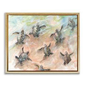 Stupell Industries Baby Sea Turtles Swimming Shore Floating Frame Canvas Art - 1 of 4