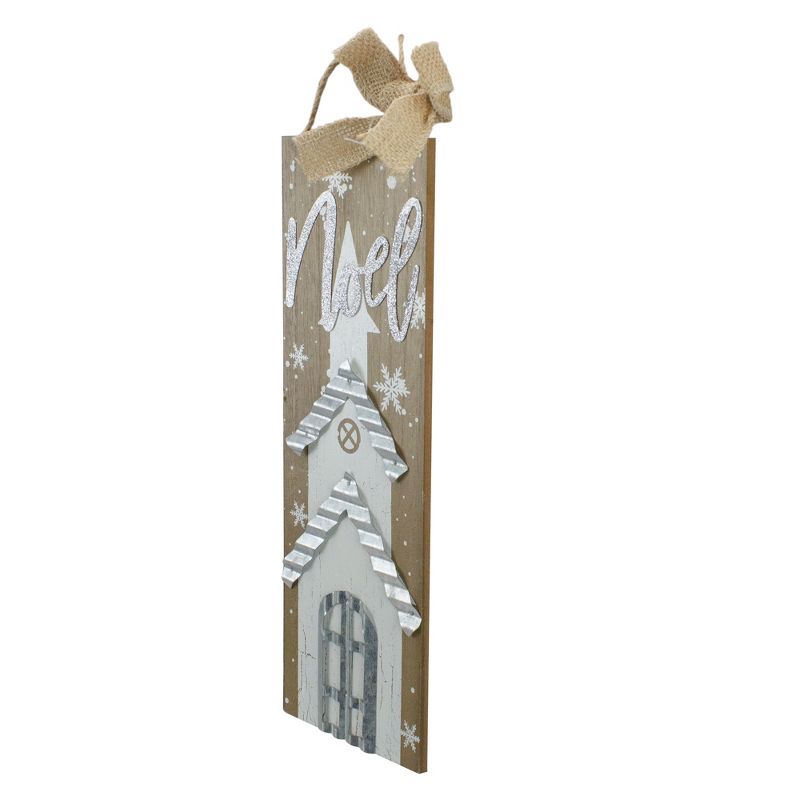 Northlight 12.5 White Church and Snowflakes with Metal Noel Wooden Christmas Wall Decoration, 2 of 3