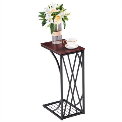 Disassembly Single Layer Density Board Iron C-shape Table Cross Line Brown Density Board PVC Black Spraying 30.5*21*54cm Side Table