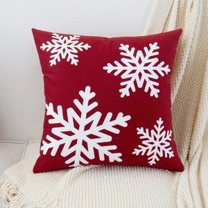Red Throw Pillow Covers 18x18 Inch for Couch Sofa Living Room, Decorative Soft Christmas Snowflakes Print Square - 1 of 4