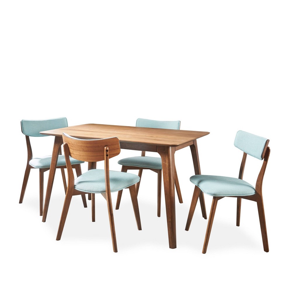 Photos - Dining Table 5pc Megann Mid Century Wood Dining Set Walnut/Mint - Christopher Knight Ho