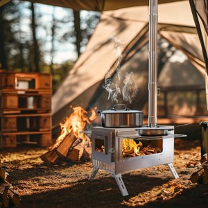 Artloge Large Portable Hot Tent Stove Wood Burning Stove with 7 Stainless Chimney Pipe & Tool & Bag & Ground Stake for Outdoor Camping Heating Cooking - 1 of 4
