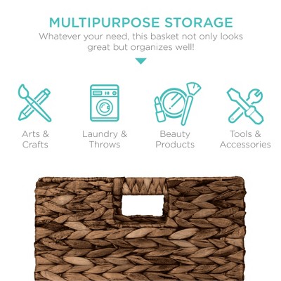 Espresso Handwoven Hyacinth Storage Baskets with Cut-out Handles, Set of 5