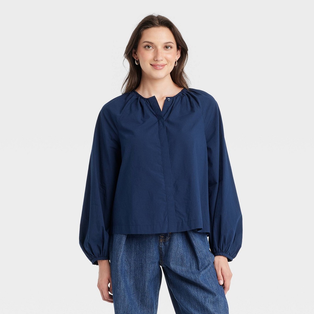 Women's Balloon Long Sleeve Blouse - Universal Thread™ Navy Blue XS