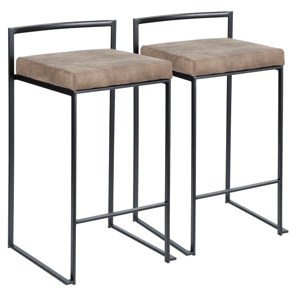 Set of 2 26" Fuji Contemporary Counter Height Barstools Brown - LumiSource: Upholstered, Metal Frame, No Assembly