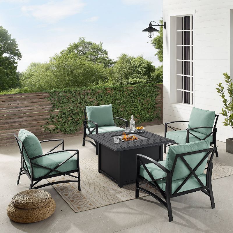 Crosley 5pc Kaplan Outdoor Patio Conversation Set with Dante Fire Table & 4 Arm Chairs, 5 of 16