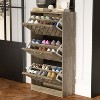 Famapy Brown Woodgrain 3 Drawer Flip Up Shoe Cabinet Openwork - 2 of 4