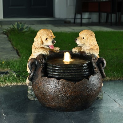 Farmhouse Resin Outdoor Fountain with Puppies and Lights