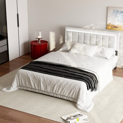 FUFU&GAGA Queen LED Headboard Upholstered,Bedroom Bed Frame,LED Headboard,Durable Fabric & Easy-Clean,TB117 Tested ,Light Gray