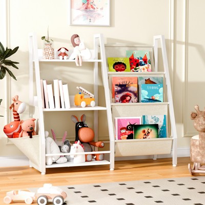 GlasFlength Decorative Bookshelf Creative and Unique Styling, Multifunctional Storage with Open Display Bookshelves, White, 32.7"*11.8"*28.9"