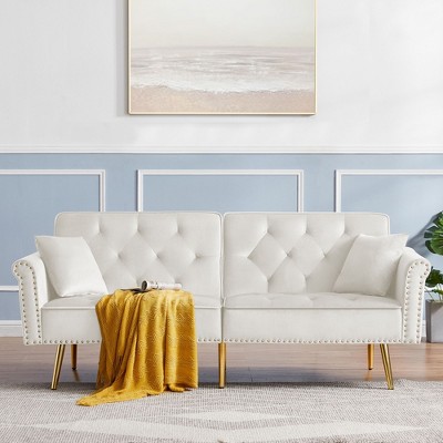 NicBex Velvet Loveseat Sofa,Mid Century Modern Tufted Sofa Couch with 2 Pillows and Nailhead Trim,2-Seater Loveseat for Living Room
