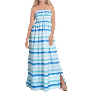HAPPY BAY Women's House Daily Routine Evening Wear Boho A line Slit Maxi Dress Smocked Top Evening Long Tube Dresses for Women - 1 of 3
