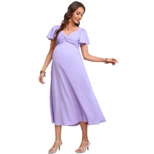 Coolmee Womens Summer Maternity Maxi Dress Casual Twist Front V Neck Short Sleeve Long Sundress - 1 of 1