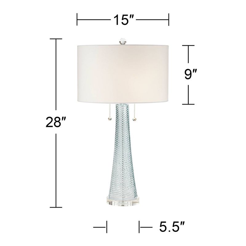 Possini Euro Design Miriam Modern Table Lamp 28 1/2" Tall Aqua Blue Fluted Glass with Table Top Dimmer White Drum Shade for Bedroom Living Room House, 4 of 9
