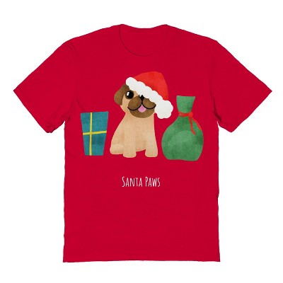 Rerun Island Men's Santa Paws Christmas Short Sleeve Graphic Cotton T-Shirt