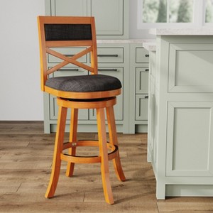 FURNIinspire Counter And Bar Stools Swivel Bar Stool Counter Stool, Vintage Bar Chair With Backrest, Natural Frame, Charcoal Fabric Seat, 24"*24"*45" - 1 of 4