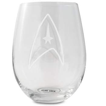 Surreal Entertainment Star Trek Stemless Wine Glass Decorative Etched Command Emblem | Holds 20 Ounces