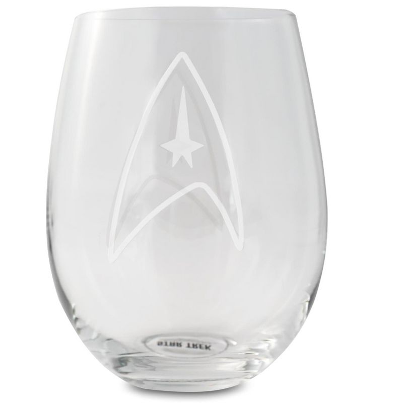 Surreal Entertainment Star Trek Stemless Wine Glass Decorative Etched Command Emblem | Holds 20 Ounces, 1 of 7