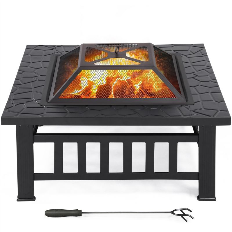 Yaheetech 32in Fire Pit Table Square Metal Firepit Stove Backyard Garden Fireplace for Camping, 2 of 7