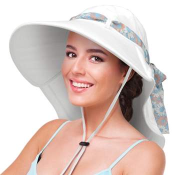 Tirrinia Floral Scarf Wide Brim Women's Sun Hat with Neck Flap, Foldable UV Protection Cap for Garden Beach Hiking