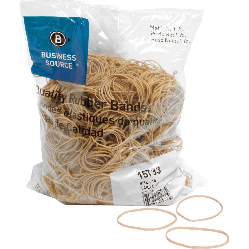 Business Source Rubber Bands Size 16 1 lb./BG 2-1/2"x1/16" Natural Crepe 15733, 1 of 4