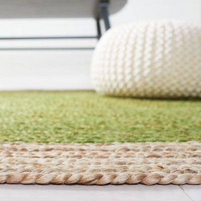 Green and Natural Oval Braided Jute Area Rug 3' x 5'