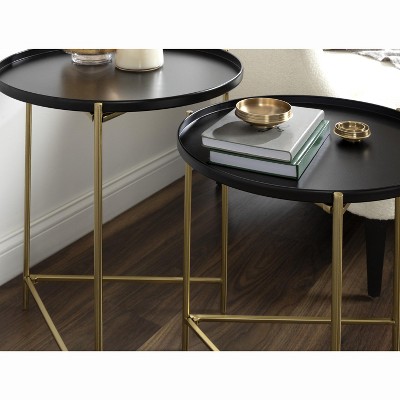 Ulani Modern Black and Gold Round Metal Nesting Side Table Set of 2