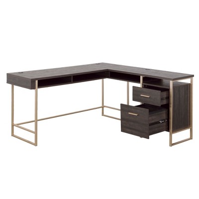Vynxaria L-Shaped Home Office Desk (Black Finish) 60x60x30in, Large Desktop for Multiple Monitors, File Drawers, Cable Grommets
