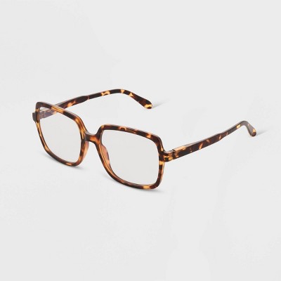 Women&#39;s Tortoise Print Shiny Plastic Square Blue Light Filtering Glasses - Universal Thread&#8482; Dark Brown