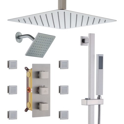 Brushed Nickel Large Square Rainfall Dual Shower Head System