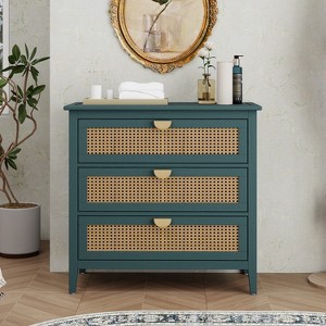 DOMETOUR 3 Drawer Cabinet,Natural rattan,American Furniture,Suitable for bedroom, living room, study - 1 of 4