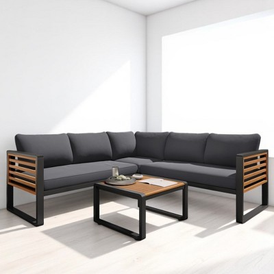 Mshliw 4-Piece Outdoor Patio Sectional Set with L-Shaped Sofa, Soft Cushions, and Coffee Table – Perfect for Garden, Backyard, Porch, or Deck