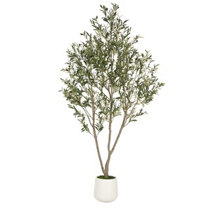 5-7FT Artificial Olive Tree with White Planter, Faux Olive Tree Fake Potted Olive Silk Tree for Indoor/Outdoor Home Decor with Realistic Trunk - 1 of 4