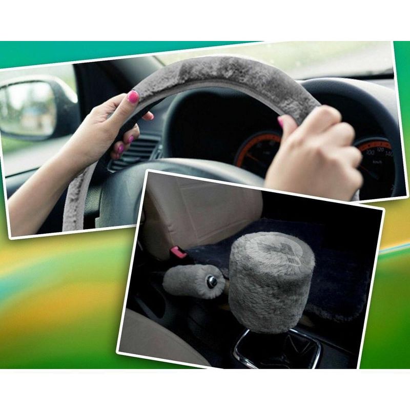 Zone Tech Non-Slip Car Decoration Steering Wheel Handbrake Gear Shift Plush Cover – Auto Comfortable Thermal Steering Wheel Cover (Gray), 5 of 10