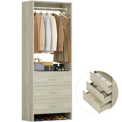 Aheaplus 24'' Freestanding Closet Organizer System with Hanging Rods and Drawers