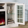 Greenstell The TV cabinet features a fireplace, two cabinet doors, an open storage space, LED lights, and a charging outlet - 3 of 4