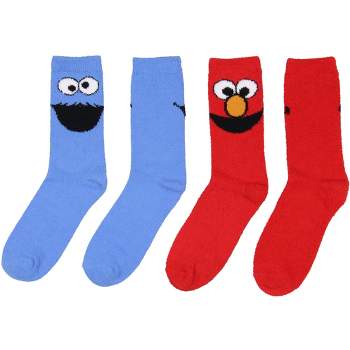 Sesame Street Socks Cookie Monster And Elmo Adult Fuzzy Plush Crew Socks 2 Pack Multicoloured