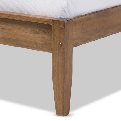Edeline Walnut Wood Queen Platform Bed with Slatted Headboard