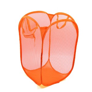 Unique Bargains Mesh Bag Foldable Dirty Clothes Storage Laundry Basket Organizer Orange 19.68" Height - 1 of 3
