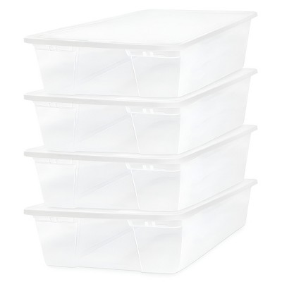 Homz Snaplock 41-Quart Plastic Multipurpose Stackable Storage Container Bins with White Latching Lid for Home and Office Organization, Clear (4 Pack)