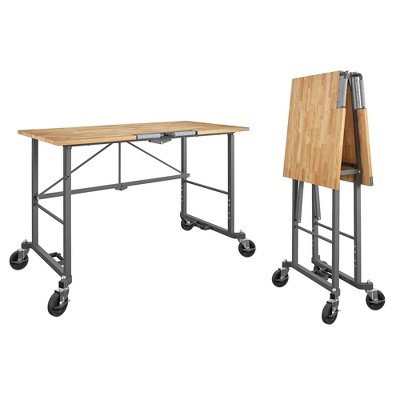 COSCO Smartfold Portable Folding Workbench, Hardwood Top (400 pound weight capacity, Dark Gray)