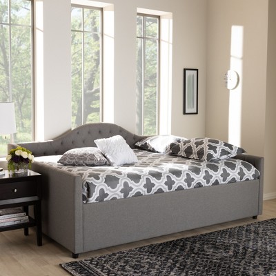 Eliza Queen Gray Upholstered Wood Frame Daybed with Tufted Headboard