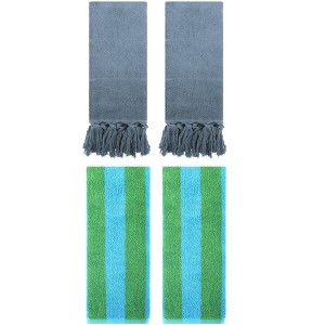 REGALWOVEN 4 Packs Striped and Solid Tassels Absorbent Soft Cotton Hand Towel for Bathroom - 1 of 4